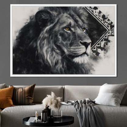 Monochrome Lion Golden Eyes Canvas Wall Art