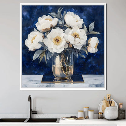 Peony Elegance Midnight Blooms Canvas Wall Art
