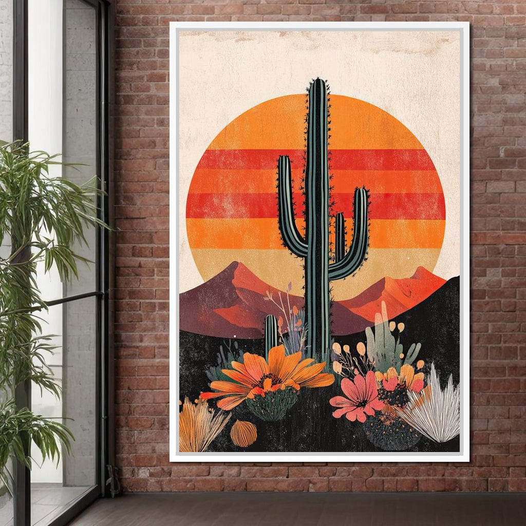 Desert Blooming Cactus Radiance Canvas Wall Art