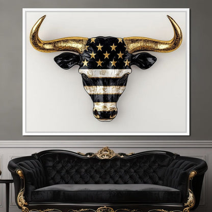 Majestic Gold Horned Bull Canvas Wall Art