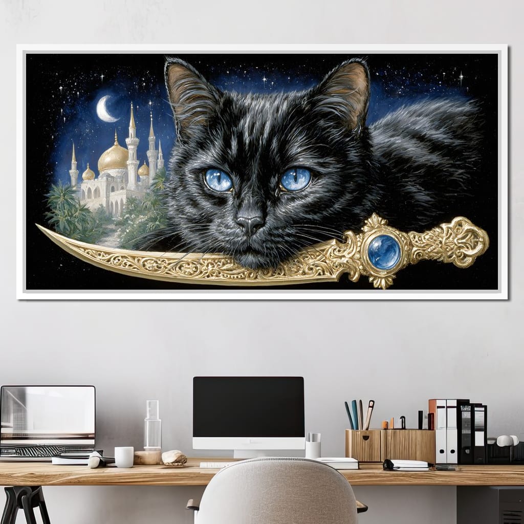 Moonlit Panther Of Golden Minarets Canvas Wall Art