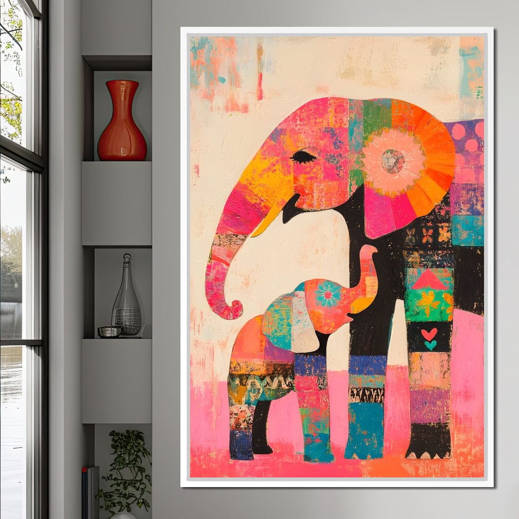 Elephant Patchwork Dreams Canvas Wall Art