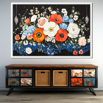 Floral Symphony on Midnight Canvas Wall Art
