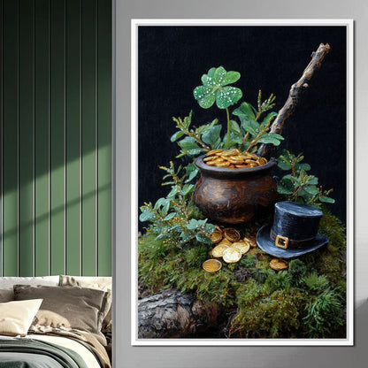 Lucky Clover Gold Pot Canvas Wall Art