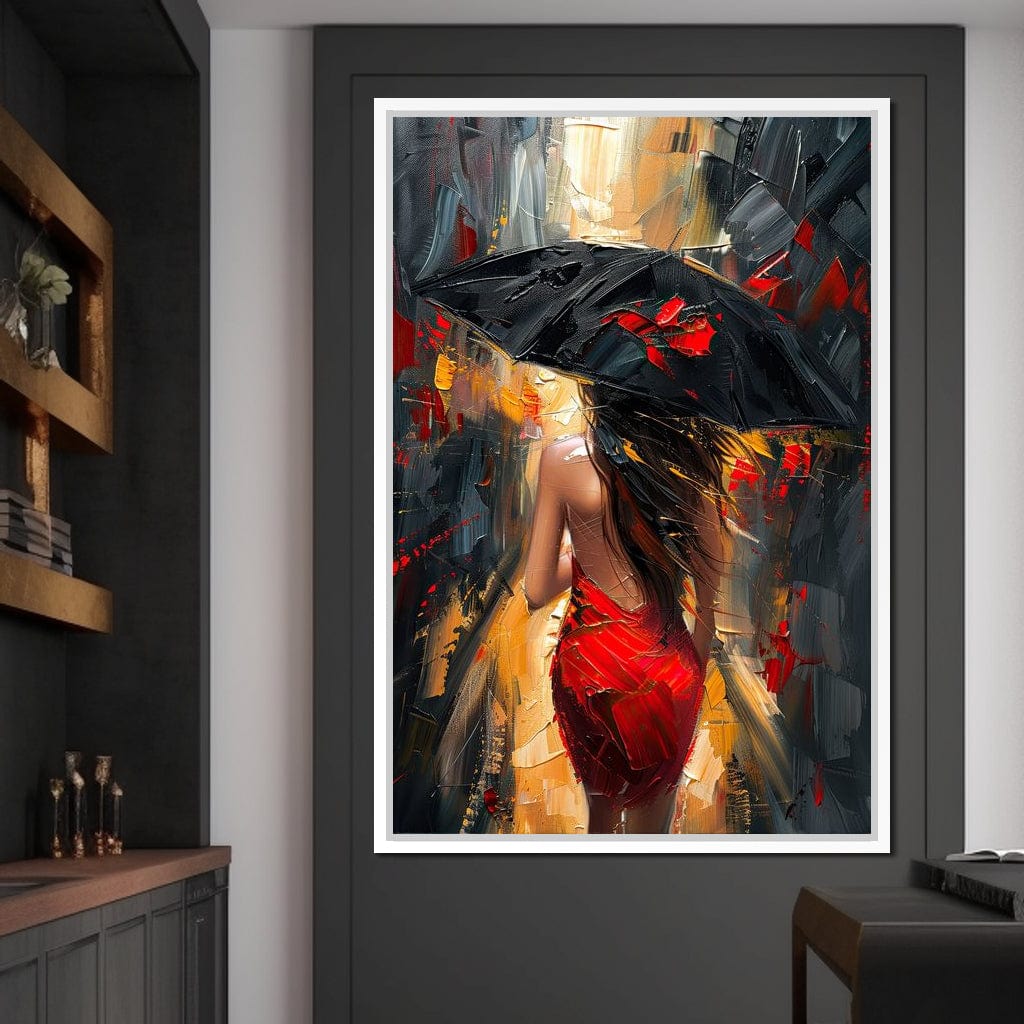 Rainy Stroll in Bold Brushwork Canvas Wall Art