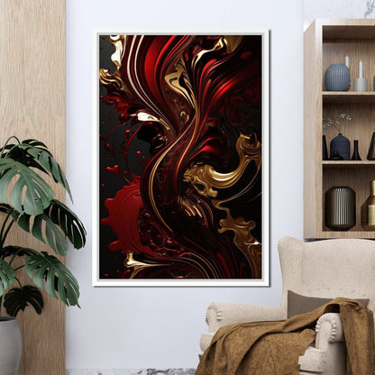 The Marble-Lux Collection: Dark Red & Vibrant Gold 09 Canvas Wall Art