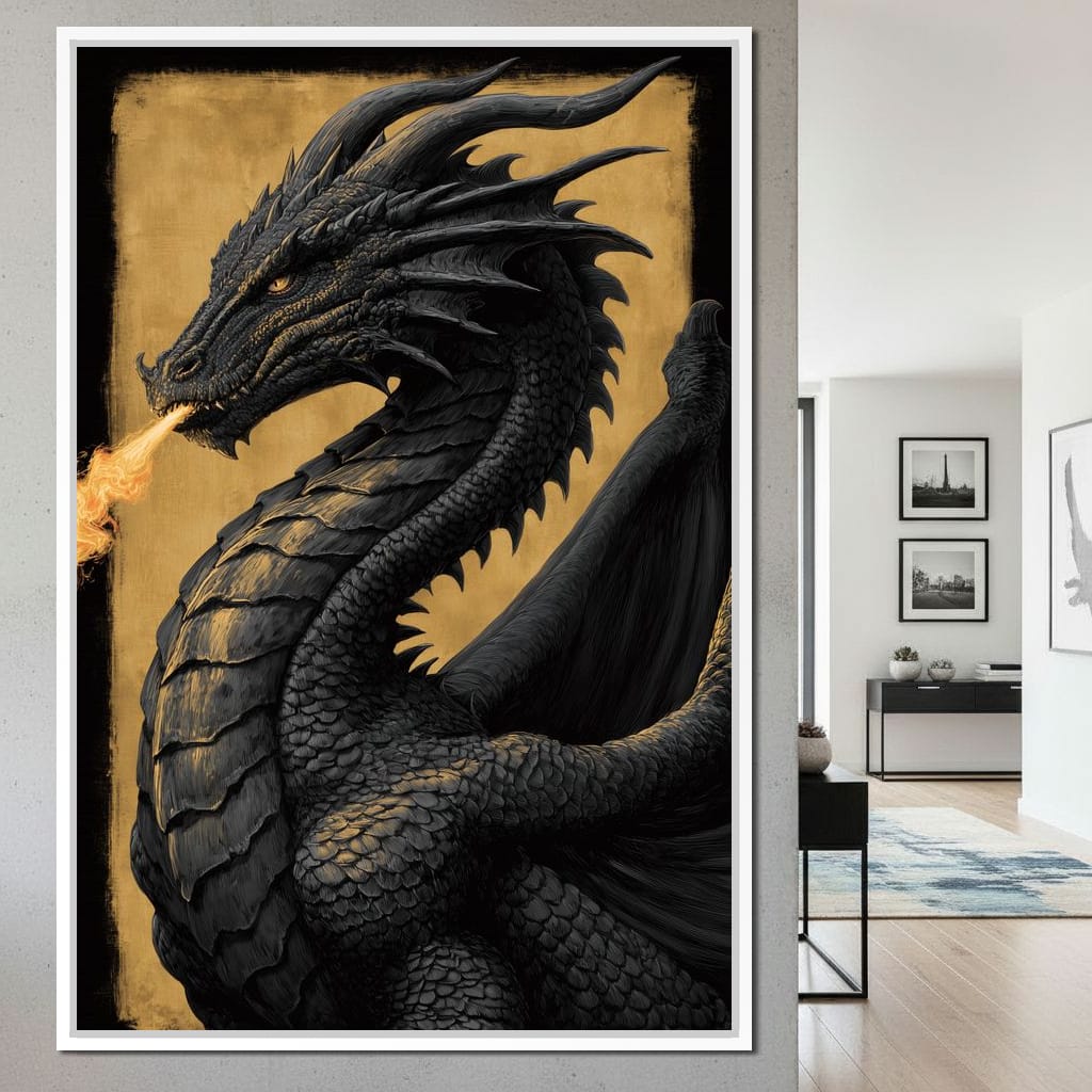 Golden Firebreath Dragon King Canvas Wall Art