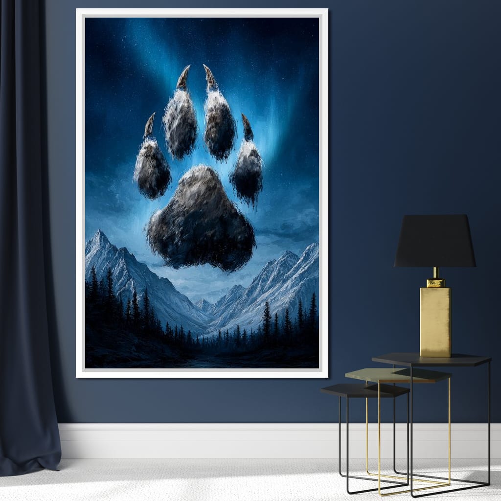 Celestial Wolf Paw Over Peaks Canvas Wall Art