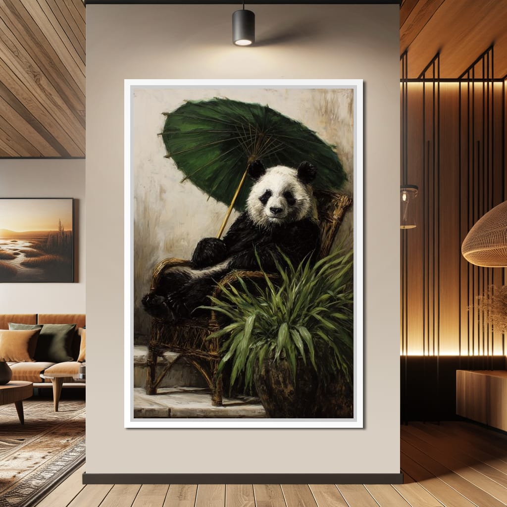 Panda Garden Parasol Calmness Canvas Wall Art