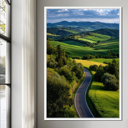 Sunlit Valley Roadscape Canvas Wall Art