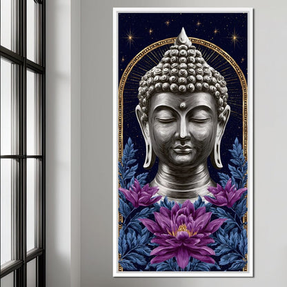 Buddha Lotus Radiance Under Stars Canvas Wall Art