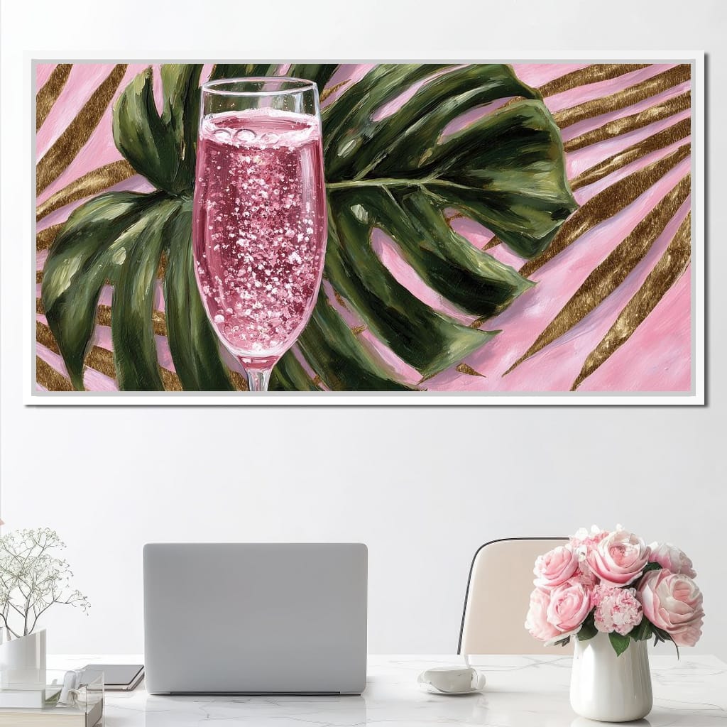 Pink Fizz Monstera Gold Canvas Wall Art