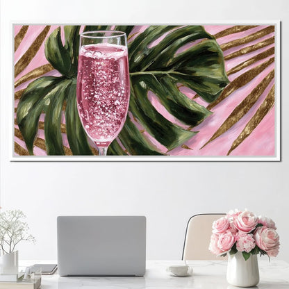 Pink Fizz Monstera Gold Canvas Wall Art