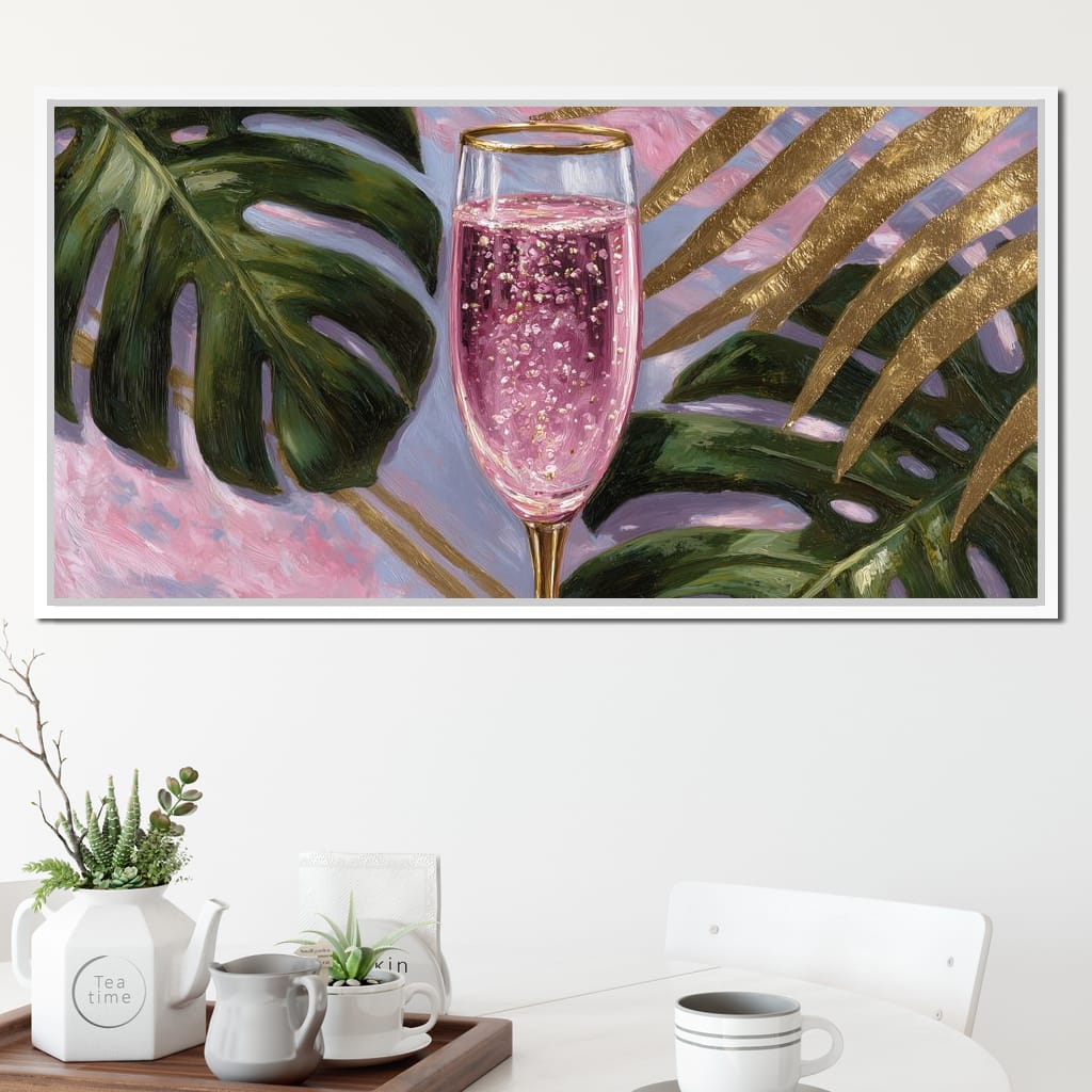 Pink Fizz Gold Palm Soiree Canvas Wall Art