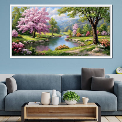 Spring Blossom Mountain Stream Canvas Wall Art