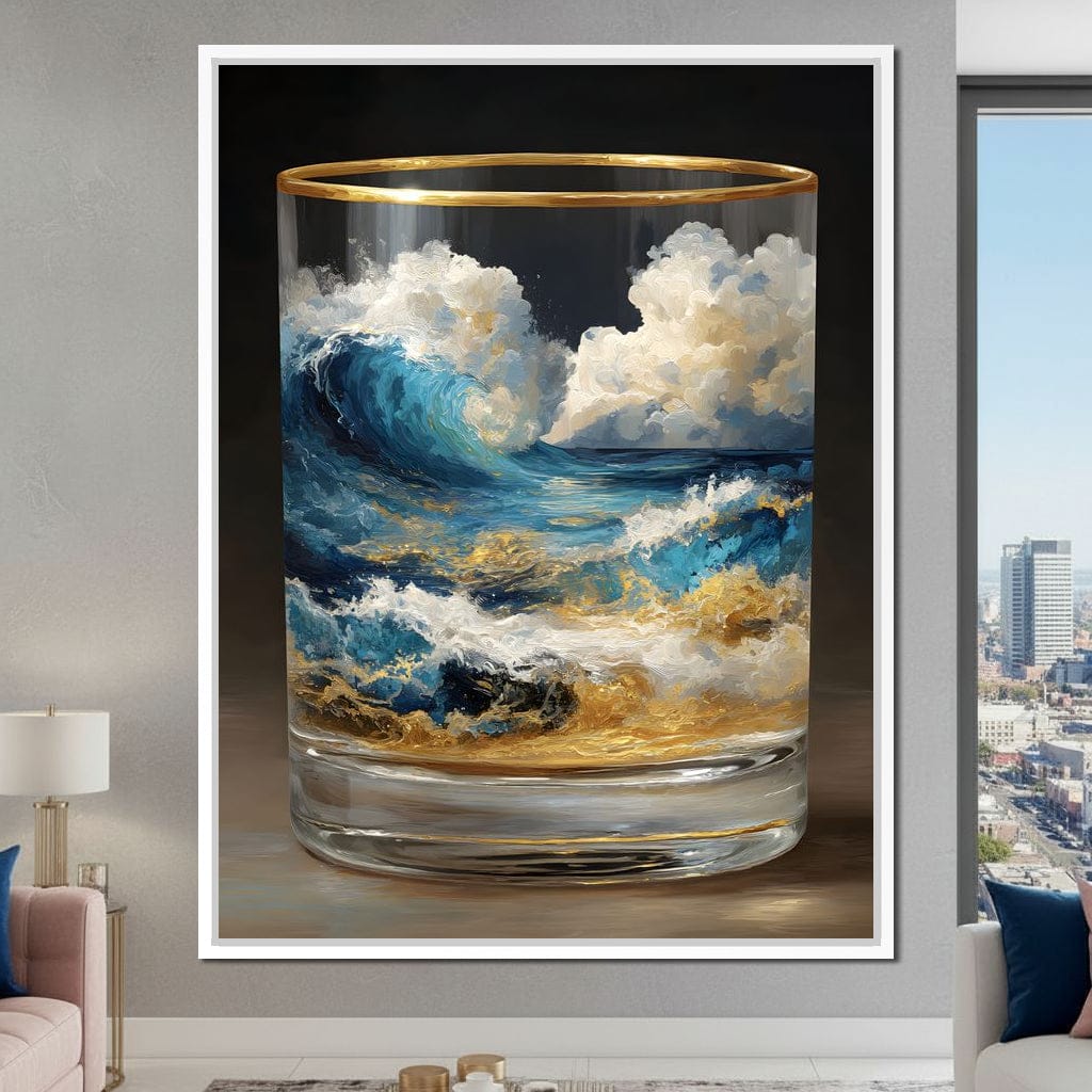 Ocean Storm Tumbler Gold Rim Canvas Wall Art