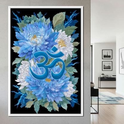 Blue Floral Om Canvas Wall Art