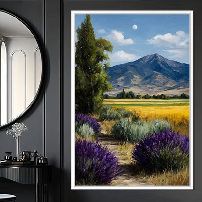 Moonlit Lavender Mountain Path Canvas Wall Art