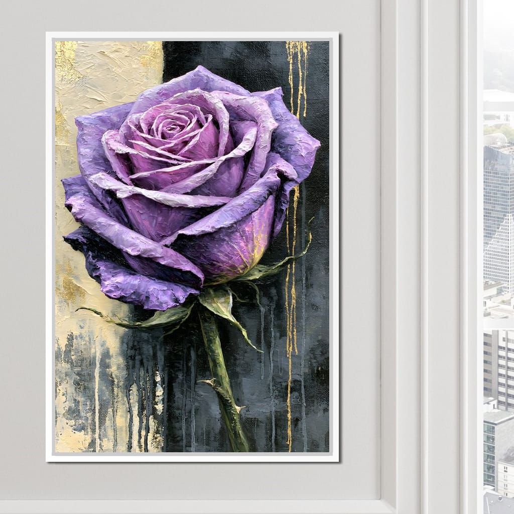Midnight Petals Against Gilded Shadows Canvas Wall Art