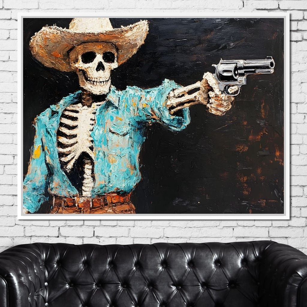 Cowboy Skeleton in Denim Canvas Wall Art