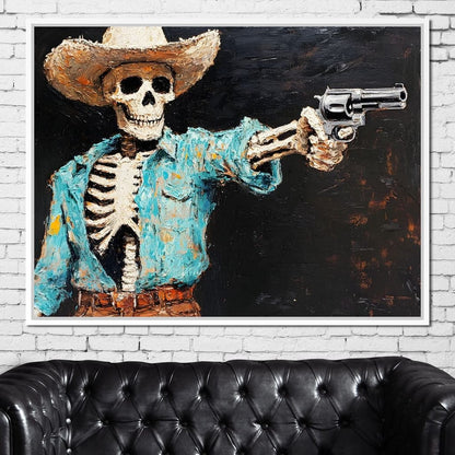 Cowboy Skeleton in Denim Canvas Wall Art