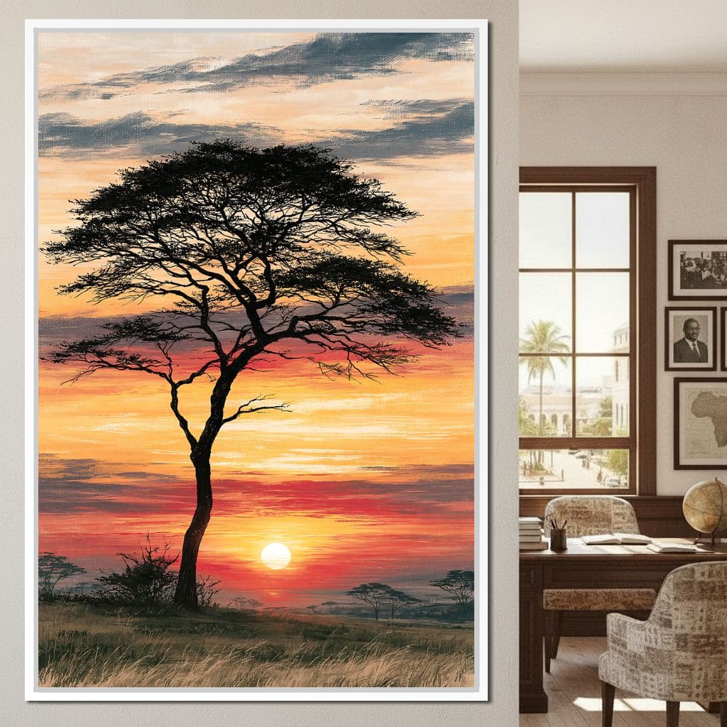 Savanna Sun Beyond The Solitary Branch Canvas Wall Art
