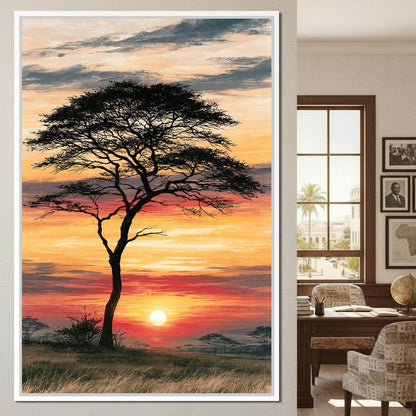 Savanna Sun Beyond The Solitary Branch Canvas Wall Art