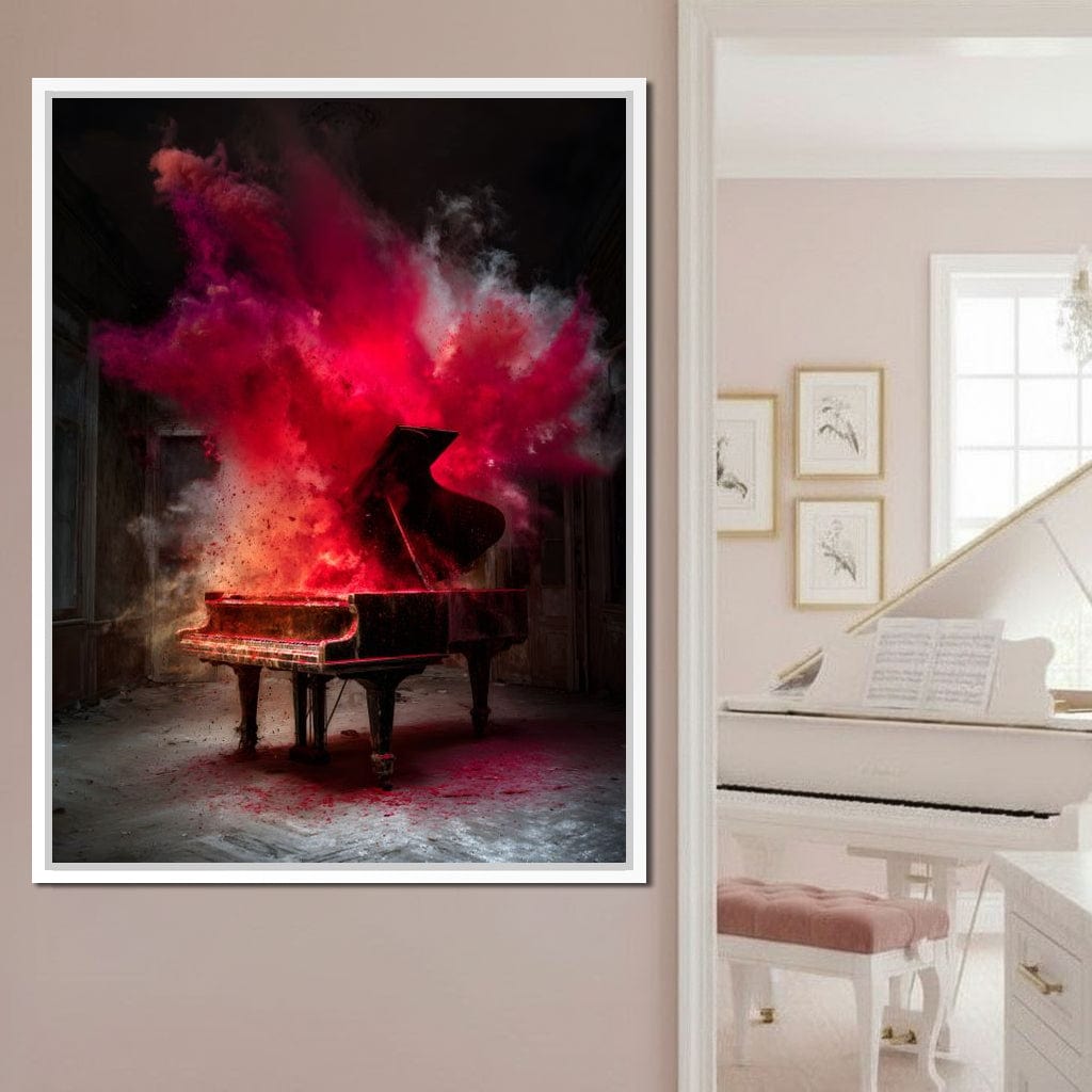 Grand Piano Burst of Vibrant Fire Canvas Wall Art