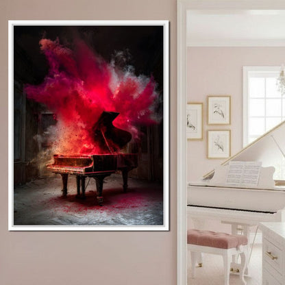 Grand Piano Burst of Vibrant Fire Canvas Wall Art