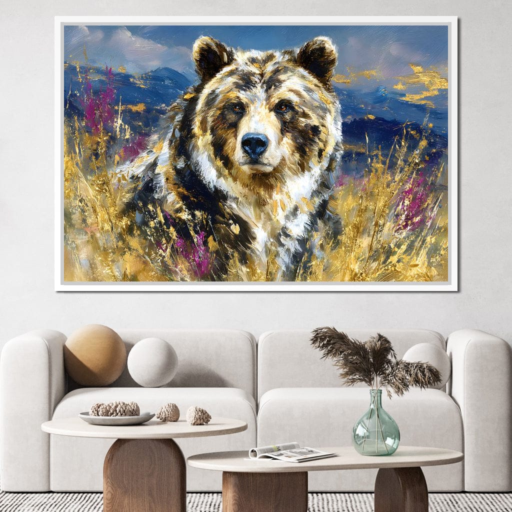 Golden Grizzly Mountain Calm Canvas Wall Art