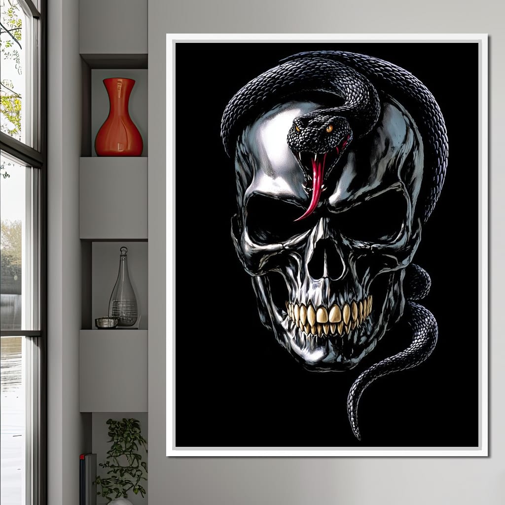 Serpent Crowned Skull Night Canvas Wall Art