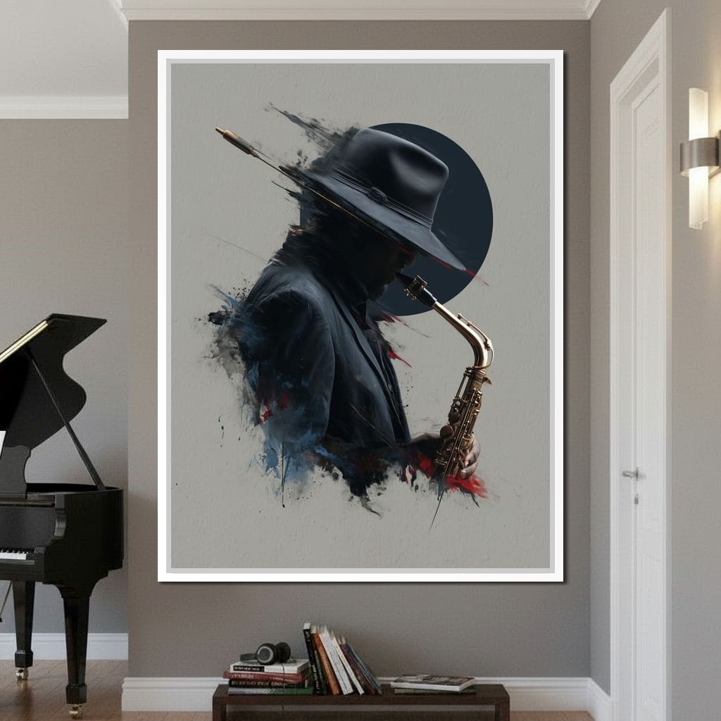Midnight Saxophone Silhouette Canvas Wall Art