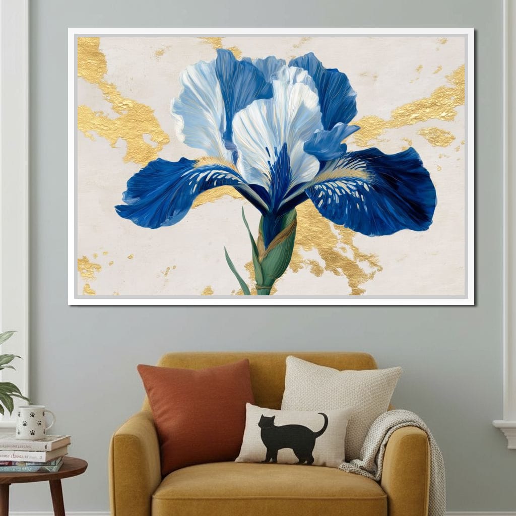 Gilded Blue Iris Bloom Canvas Wall Art