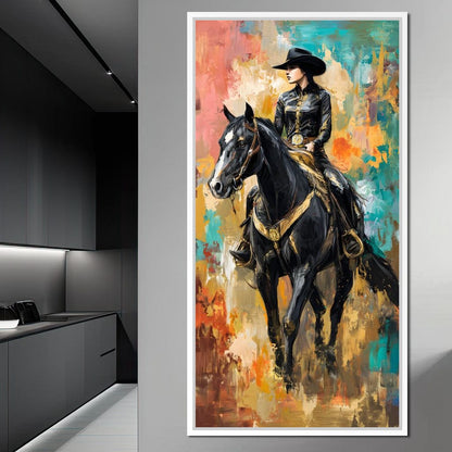 Gallant Cowgirl Riding Midnight Canvas Wall Art