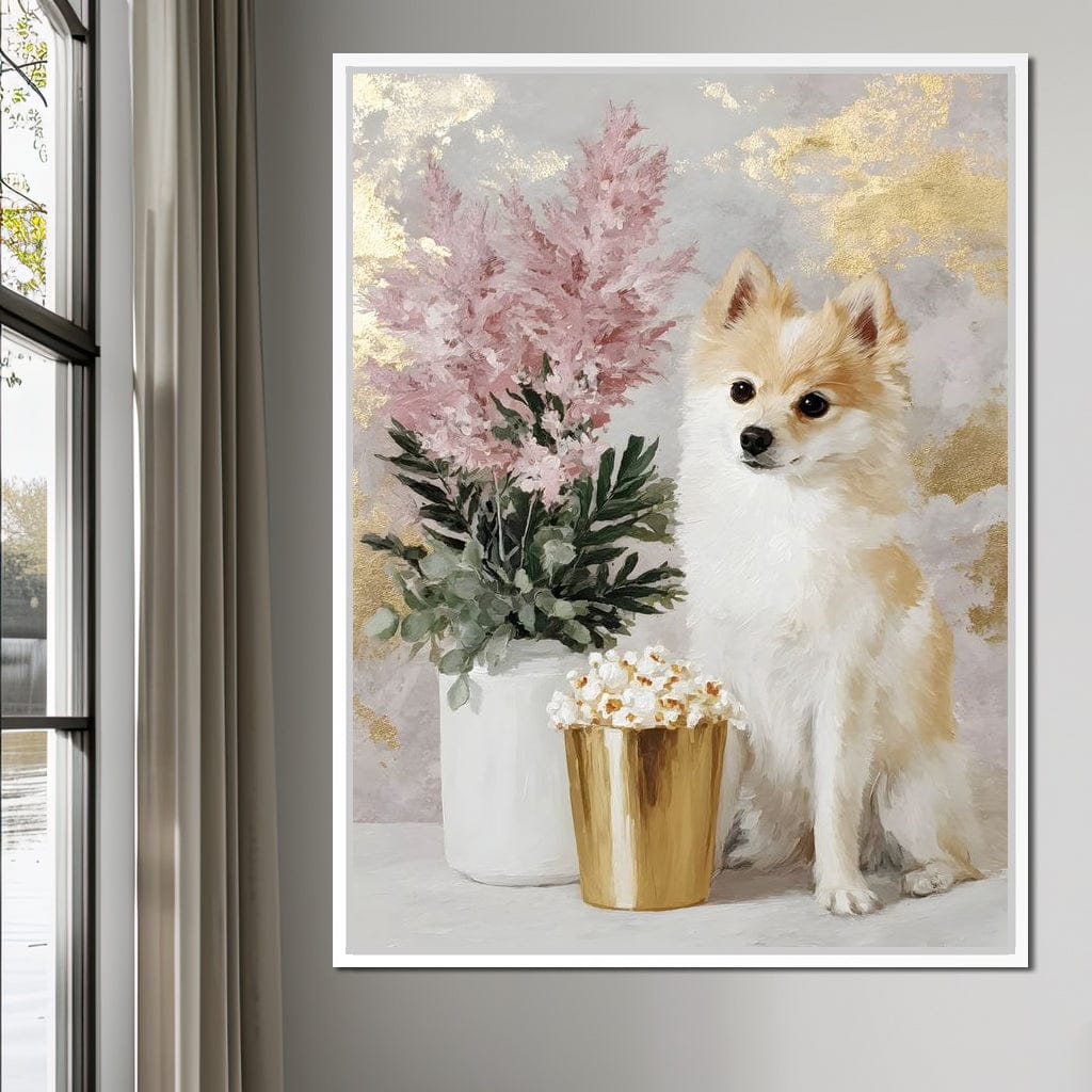 Pomeranian Petals Gold Light Canvas Wall Art