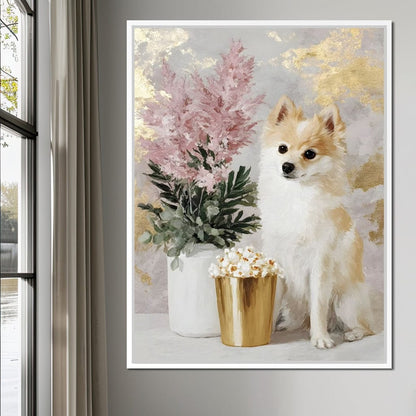 Pomeranian Petals Gold Light Canvas Wall Art