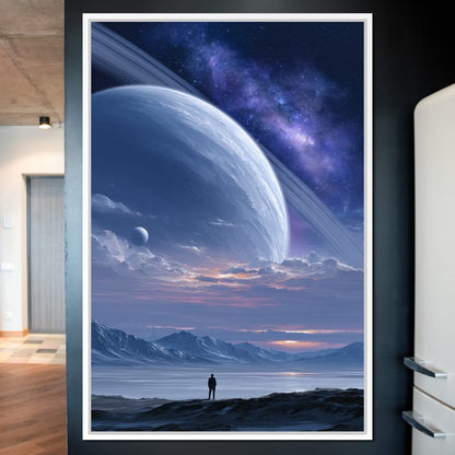 Rings of Saturn Night Sky Canvas Wall Art