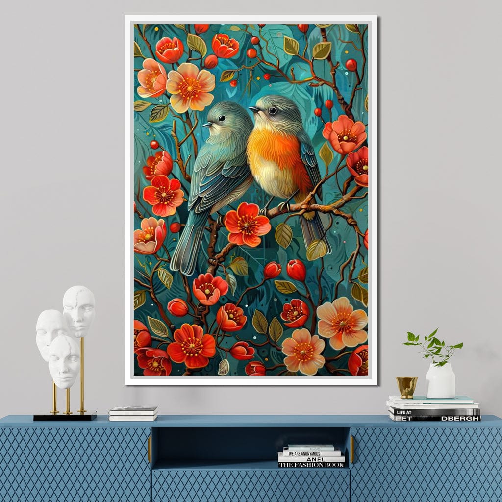 Songbirds Perched in Blooms Canvas Wall Art