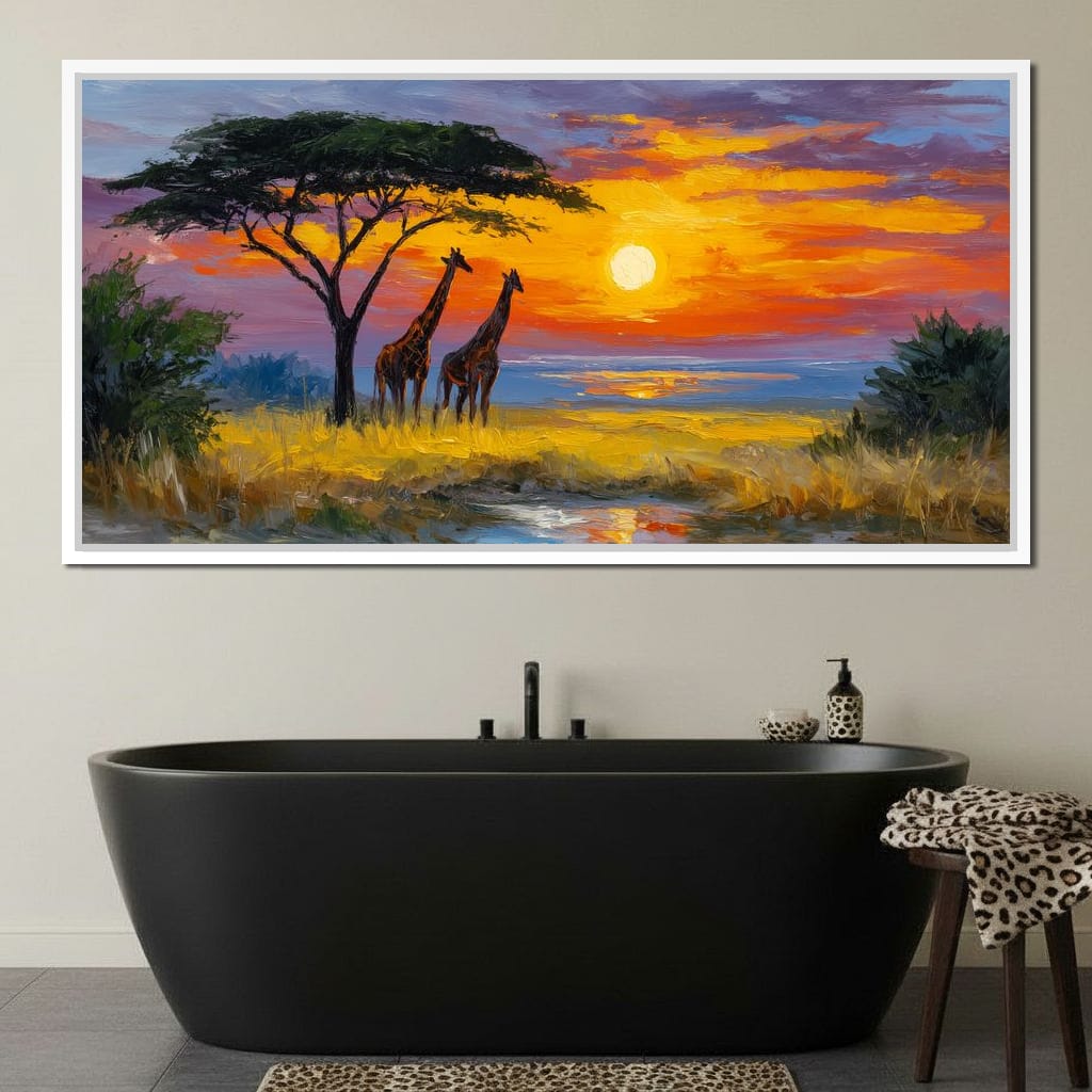 Savanna Giraffes Sunset Glow Canvas Wall Art