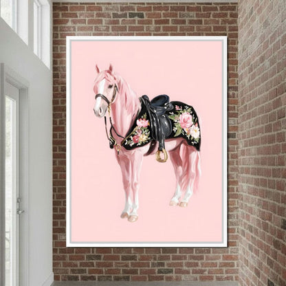 Blush Pony Floral Saddle Canvas Wall Art