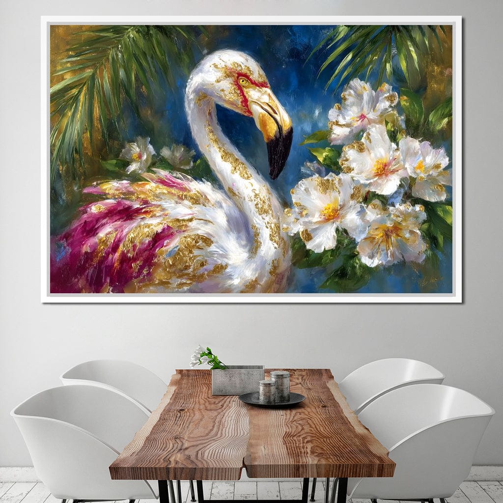 Gilded Flamingo Garden Glow Canvas Wall Art