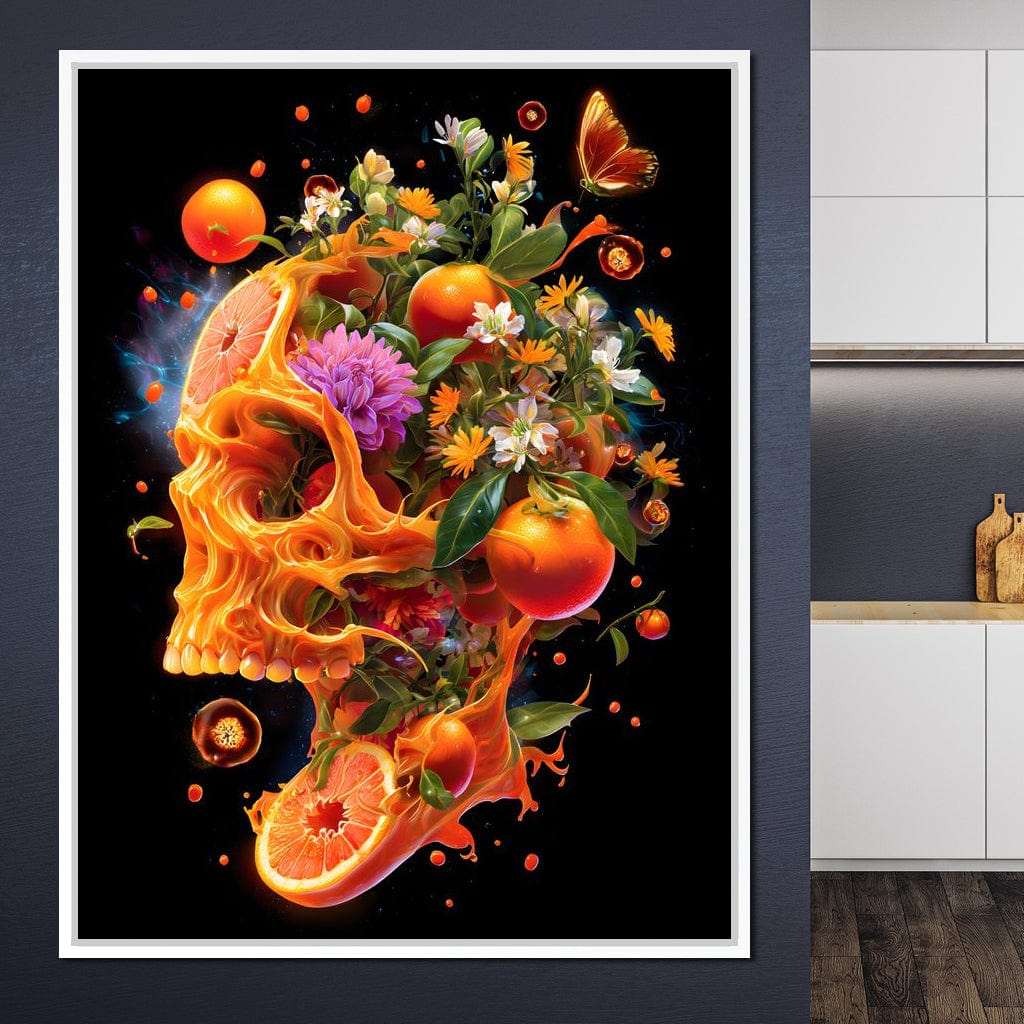 Floral Citrus Skull Energy Burst Canvas Wall Art