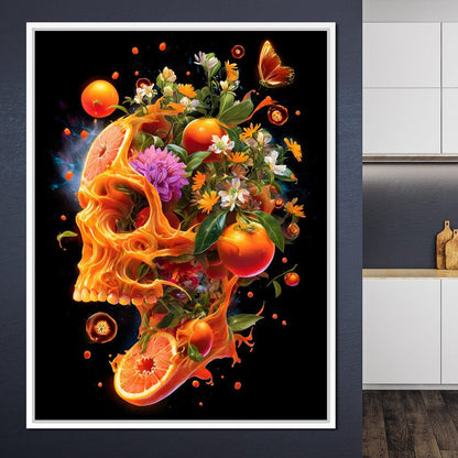 Floral Citrus Skull Energy Burst Canvas Wall Art
