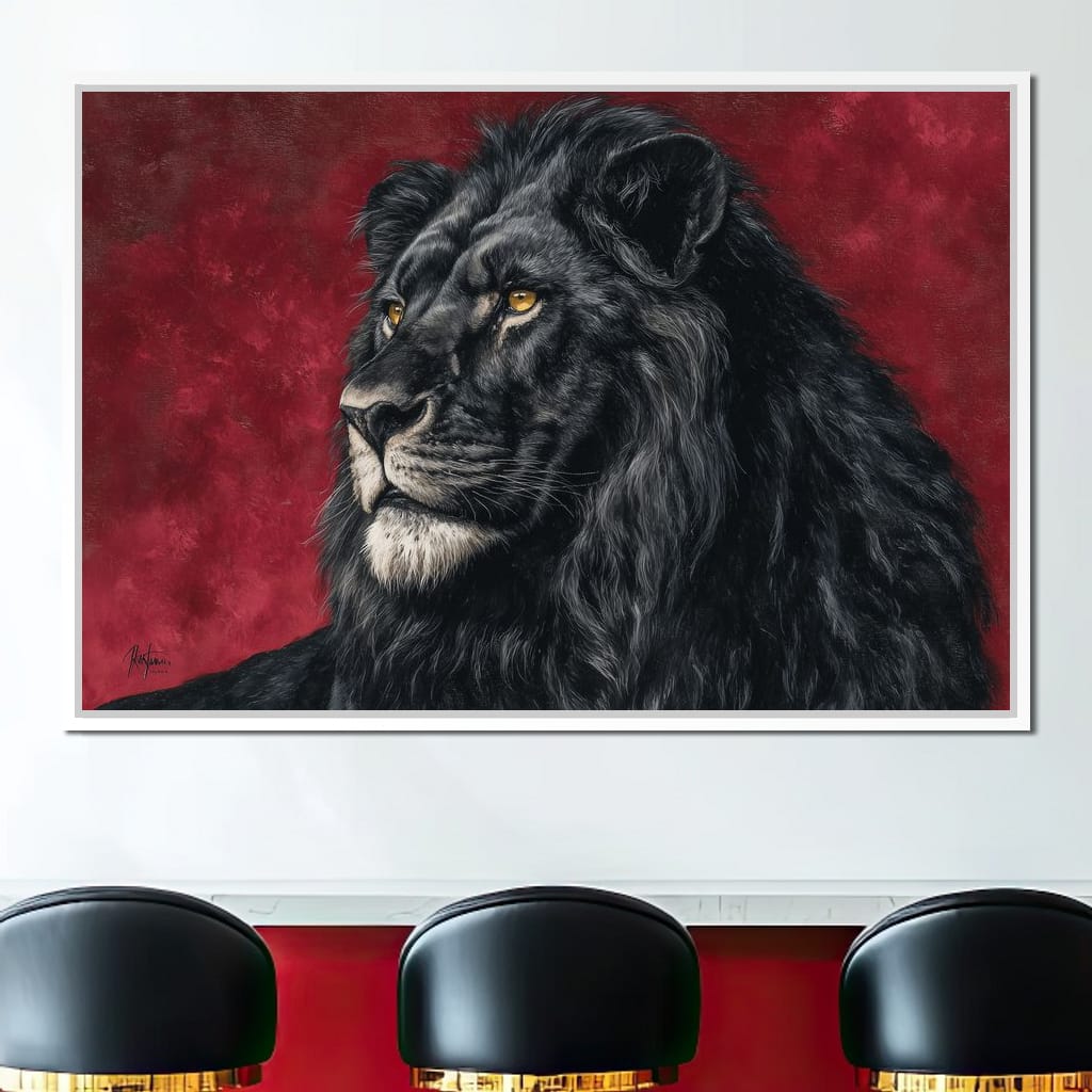 Midnight King Black Lion Portrait Canvas Wall Art