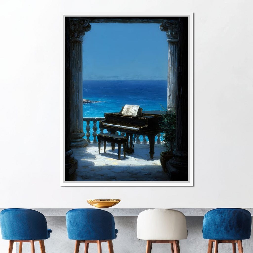 Seaside Sonata Grand Piano View Canvas Wall Art