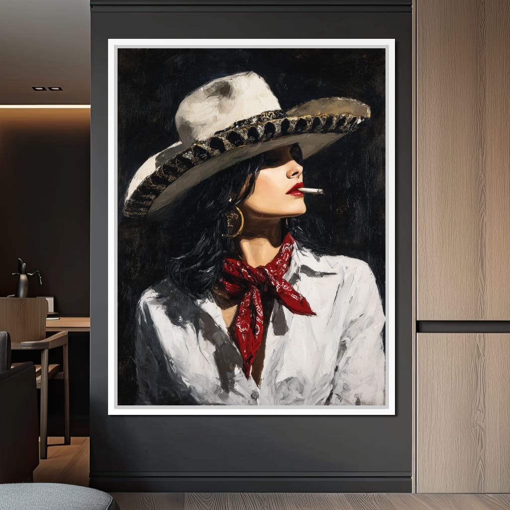 Noir Cowgirl Cigarette Glow Canvas Wall Art