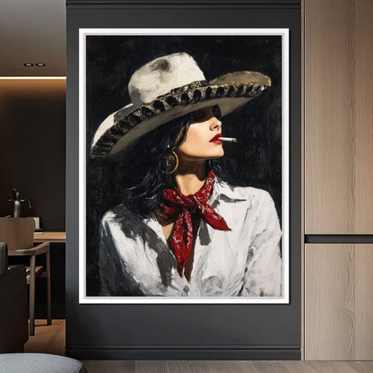 Noir Cowgirl Cigarette Glow Canvas Wall Art