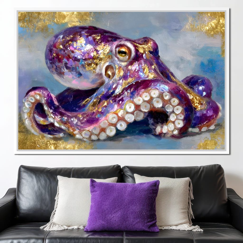 Gilded Violet Octopus Dream Canvas Wall Art