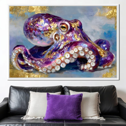 Gilded Violet Octopus Dream Canvas Wall Art