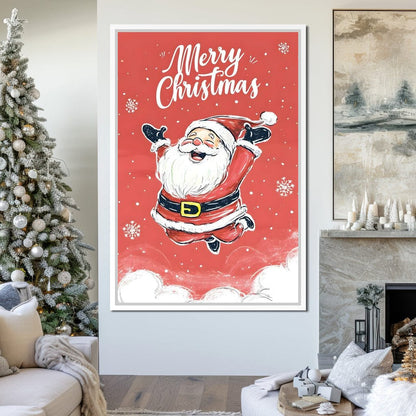 Joyful Santa Snowfall Holiday Canvas Wall Art